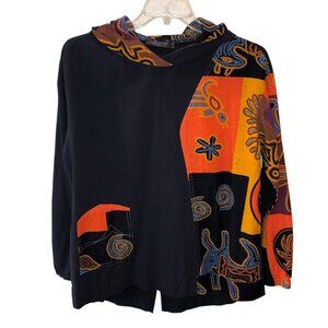 Onelee Size XL Black Colorful Geometric Patchwork Pullover Hoodie Jacket Boho